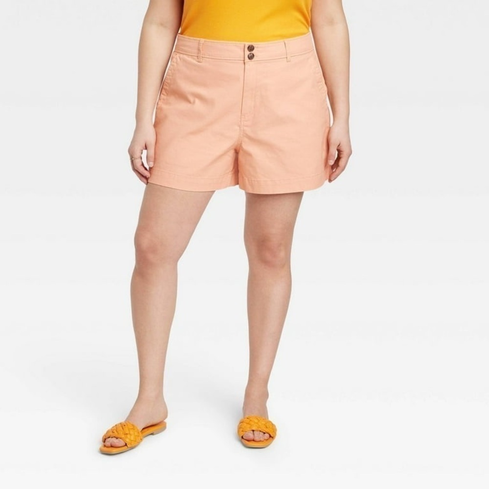 Womens Plus Size 17 Coral Peach Shorts Stretch Two Button Flat Front Pockets